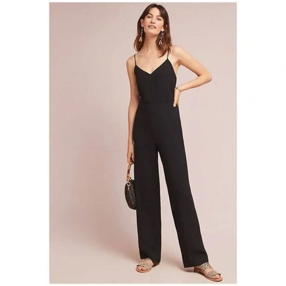 Anthropologie The Essential Sleeveless Black Slim Straight Leg Jumpsuit 0